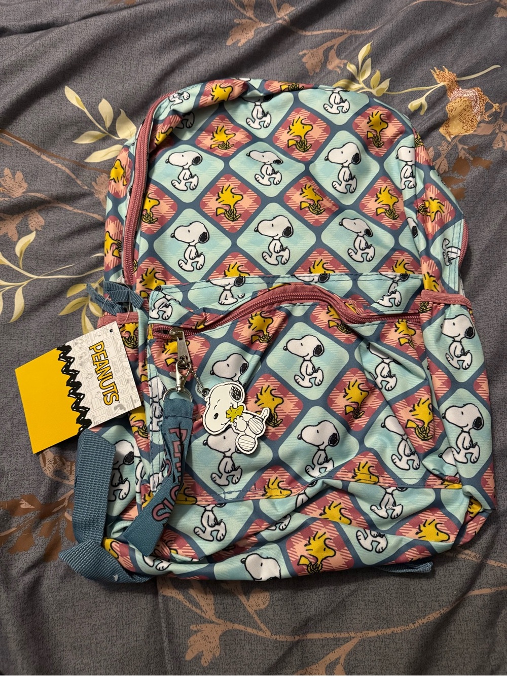 Peanuts Kids Backpack in Light Blue with Pink & Yellow Accents